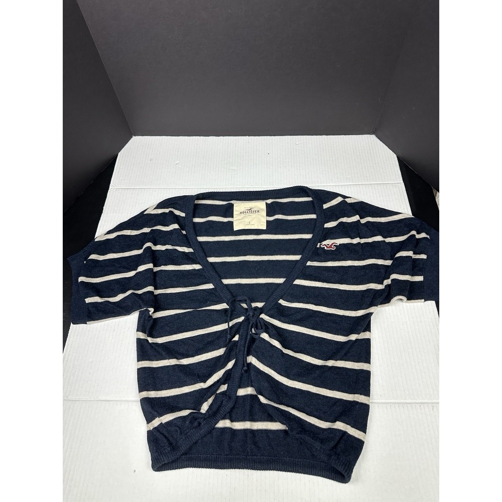Hollister Woman's Navy/White Striped Short Sleeved Cotton Sweater Size Large